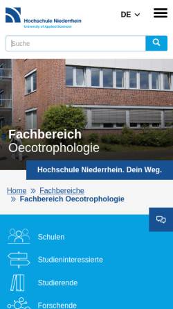 Vorschau der mobilen Webseite www.hs-niederrhein.de, Fachbereich Oecotrophologie der Hochschule Niederrhein