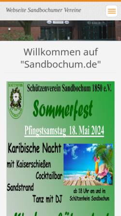 Vorschau der mobilen Webseite www.sandbochum.de, Schützenverein Sandbochum 1850 e.V.