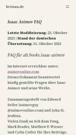 Vorschau der mobilen Webseite www.krizsan.de, Die deutsche Isaac Asimov FAQ