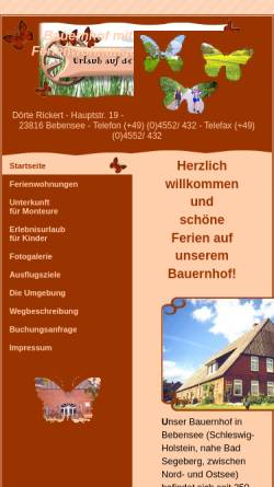 Vorschau der mobilen Webseite www.bauernhof-rickert-bebensee.de, Bauernhof Rickert
