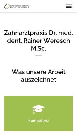 Vorschau der mobilen Webseite www.zahnarzt-weresch-ochsenhausen.de, Dr. med. dent. Rainer Weresch