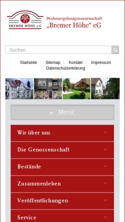 Vorschau der mobilen Webseite www.bremer-hoehe.de, Bremer Höhe eG