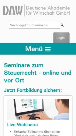 Vorschau der mobilen Webseite www.daw-akademie.de, DAW Deutsche Akademie für Wirtschaft GmbH