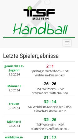 Vorschau der mobilen Webseite www.handball-welzheim.de, TSF Welzheim Handball