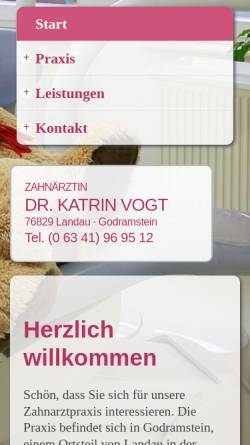 Vorschau der mobilen Webseite www.zahnarzt-dr-vogt-landau-godramstein.de, Zahnarztpraxis Dr. Katrin Vogt