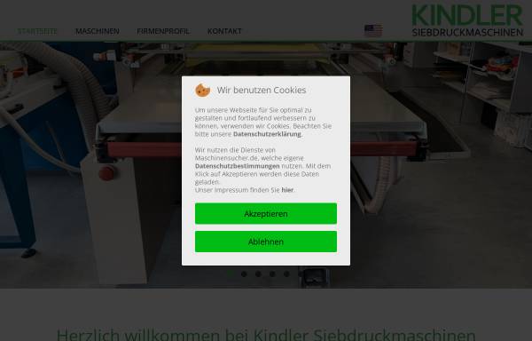 Vorschau von www.kindler-siebdruckmaschinen.de, Ulrich Kindler Siebdrucktechnik