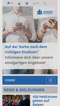 Vorschau der mobilen Webseite www.hs-mittweida.de, Mitteldeutsche Journalistenschule
