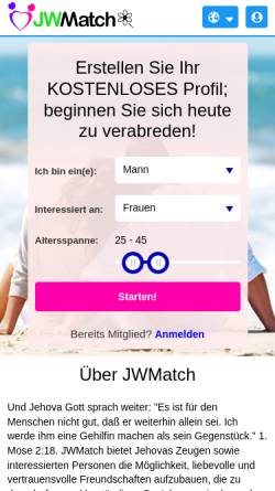 Vorschau der mobilen Webseite de.jwmatch.com, JWMatch - Jehovas Zeugen und Freunde