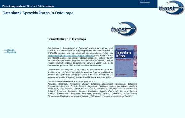 Vorschau von www.forost.lmu.de, forost Datenbank Sprachkulturen in Osteuropa