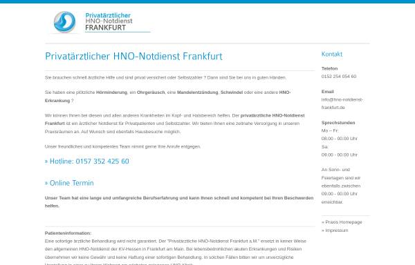 Vorschau von www.hno-notdienst-frankfurt.de, Privatärztlicher HNO-Notdienst