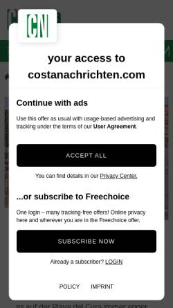 Vorschau der mobilen Webseite www.costanachrichten.com, Costa Calida Nachrichten