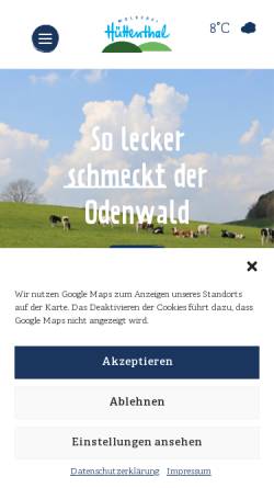 Vorschau der mobilen Webseite www.molkerei-huettenthal.de, Molkerei Hüttenthal