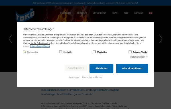 Vorschau von www.toko-info.de, TOKO Etikettier- und Drucksysteme