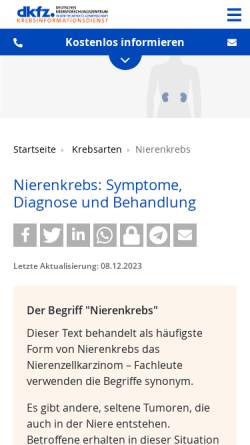 Vorschau der mobilen Webseite www.krebsinformationsdienst.de, Nierenzellkrebs