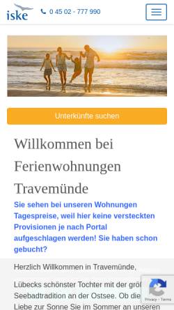 Vorschau der mobilen Webseite travemuende-luebeck.de, Iske, Michael: Ferienwohnungen Lübeck