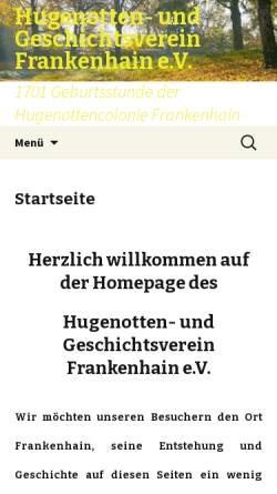 Vorschau der mobilen Webseite www.frankenhain-hugenotten.de, Hugenotten- und Geschichtsverein Frankenhain e. V.