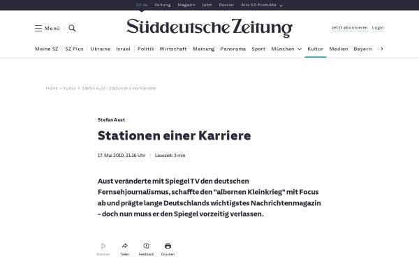 Vorschau von www.sueddeutsche.de, Stefan Aust - Stationen einer Karriere