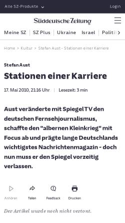 Vorschau der mobilen Webseite www.sueddeutsche.de, Stefan Aust - Stationen einer Karriere