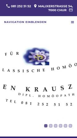 Vorschau der mobilen Webseite www.krausz.ch, Praxis für Klassische Homöopathie Ruben Krausz Dipl Homöopath SHI/HVS Chur