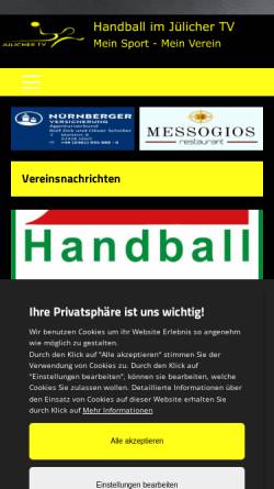 Vorschau der mobilen Webseite www.jtv-handball.de, Handball in Jülich