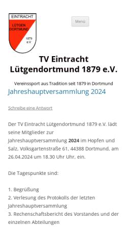 Vorschau der mobilen Webseite www.eintracht-luetgendortmund.de, TV Eintracht Lütgendortmund 1879 e.V.