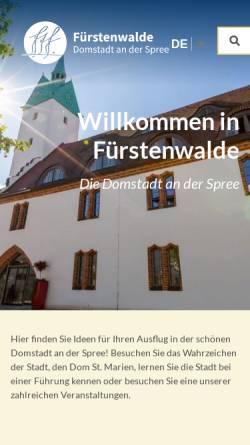 Vorschau der mobilen Webseite fuerstenwalde-tourismus.de, Fürstenwalde - Domstadt an der Spree