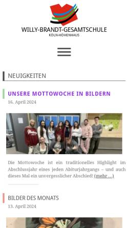 Vorschau der mobilen Webseite www.wbgs-koeln.de, Willy-Brandt-Gesamtschule