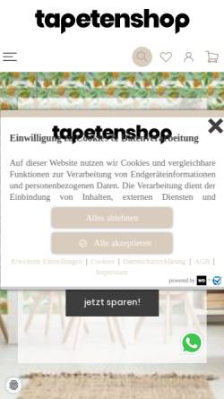 Vorschau der mobilen Webseite www.tapetenshop.de, AS Création Tapeten AG