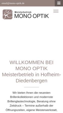 Vorschau der mobilen Webseite www.mono-optik.de, Mono Optik Augenoptik-Meisterbetrieb
