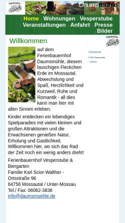 Vorschau der mobilen Webseite www.daumsmuehle.de, Daumsmühle