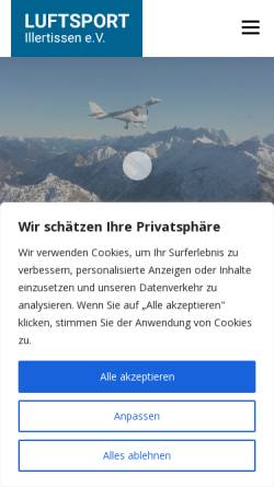 Vorschau der mobilen Webseite flugplatz-illertissen.de, Luftsportverein Illertissen e.V.