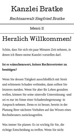 Vorschau der mobilen Webseite www.kanzlei-bratke.de, Siegfried Bratke, Rechtsanwalt