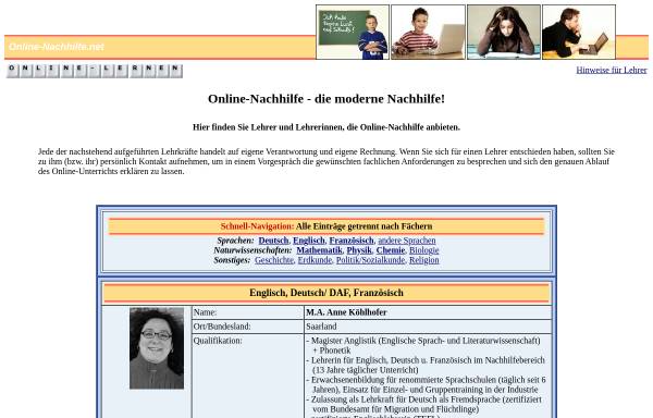 Vorschau von www.online-nachhilfe.net, Chat-Nachhilfe