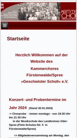 Vorschau der mobilen Webseite www.kammerchor-fuerstenwalde.de, Kammerchor Fürstenwalde/Spree e.V.