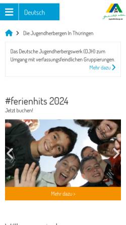 Vorschau der mobilen Webseite thueringen.jugendherberge.de, Jugendherbergen in Thüringen
