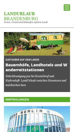 Vorschau der mobilen Webseite www.landurlaub-brandenburg.de, Landurlaub Brandenburg