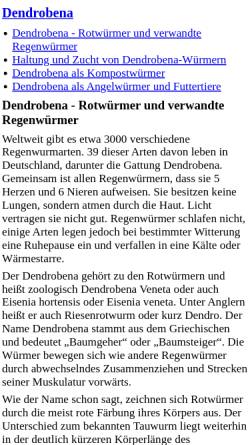 Vorschau der mobilen Webseite www.dendrobena.org, Dendrobena - Riesenrotwurm