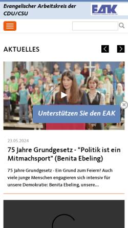 Vorschau der mobilen Webseite www.eak-cducsu.de, Evangelischer Arbeitskreis der CDU/CSU (EAK)
