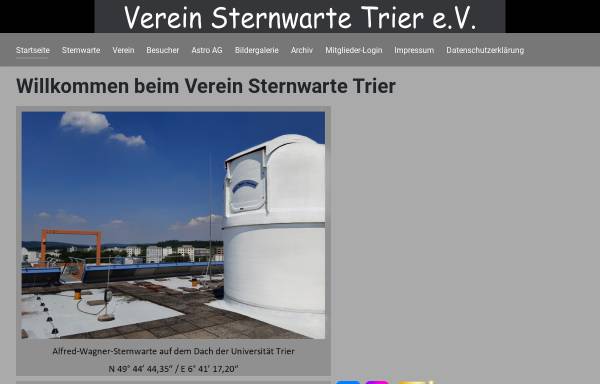 Vorschau von www.sternwarte-trier.de, Sternwarte der Gymnasien auf der Universität Trier