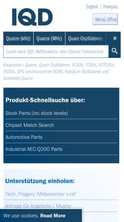 Vorschau der mobilen Webseite www.iqdfrequencyproducts.de, IQD FOQ GmbH