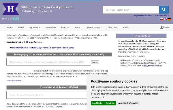 Vorschau von biblio.hiu.cas.cz, Bibliografische Datenbank des Historischen Instituts der Tschechischen Akademie der Wissenschaften
