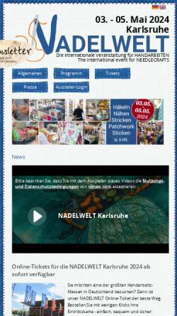 Vorschau der mobilen Webseite www.nadel-welt.de, Nadelwelt Karlsruhe