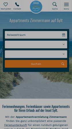 Vorschau der mobilen Webseite www.zimmermann-sylt.de, Zimmermann-Sylt.de
