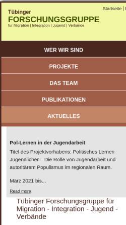 Vorschau der mobilen Webseite www.tuebinger-forschungsgruppe.de, Tübinger Forschungsgruppe für Migration, Integration, Jugend, Verbände