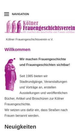 Vorschau der mobilen Webseite www.frauengeschichtsverein.de, Kölner Frauengeschichtsverein e.V.