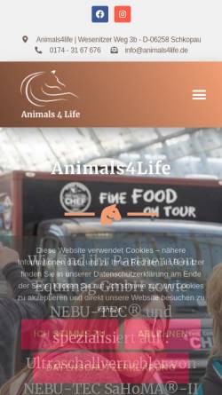 Vorschau der mobilen Webseite www.animals4life.de, Animals4Life
