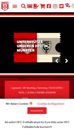 Vorschau der mobilen Webseite www.hallescherfc.de, Hallescher Fußballclub e.V.