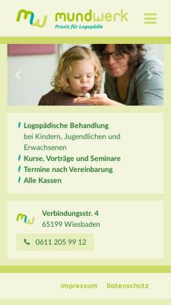 Vorschau der mobilen Webseite www.mundwerk-wiesbaden.de, Mundwerk - Praxis für Logopädie