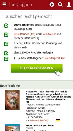 Vorschau der mobilen Webseite www.tauschgnom.de, Tauschgnom - Sven Spreier