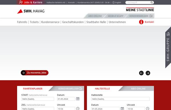 Vorschau von www.havag.de, Hallenser Verkehrs AG bei Halle Online